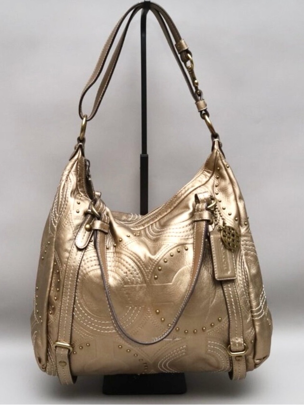 Coach Alex Metallic Gold Studded satchel crossbody Bag rare 2 original hangtags - Picture 2 of 13